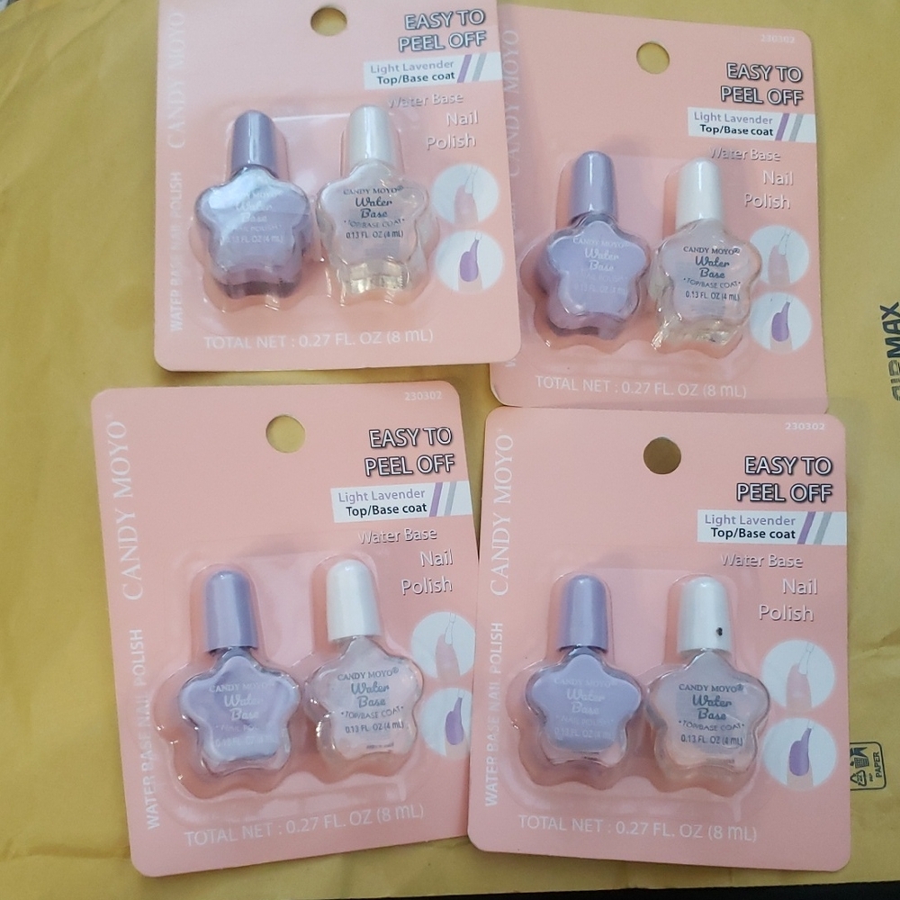 Candy Moyo Easy To Peel Off Nail Polish Light Lavender & Top Coat 230302 New x4